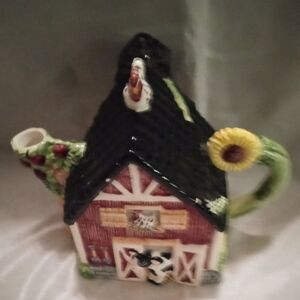 Charming Farmhouse Teapot with Black Roof